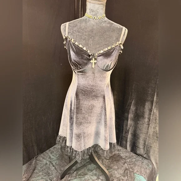 Dolls Kill Black Velvet Mini Dress - Picture 4 of 7